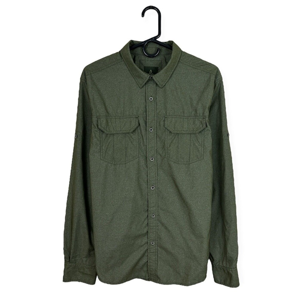 PrAna Men's Citadel Long Sleeve Tactical Shirt Convertible Sleeves Green Sz Med